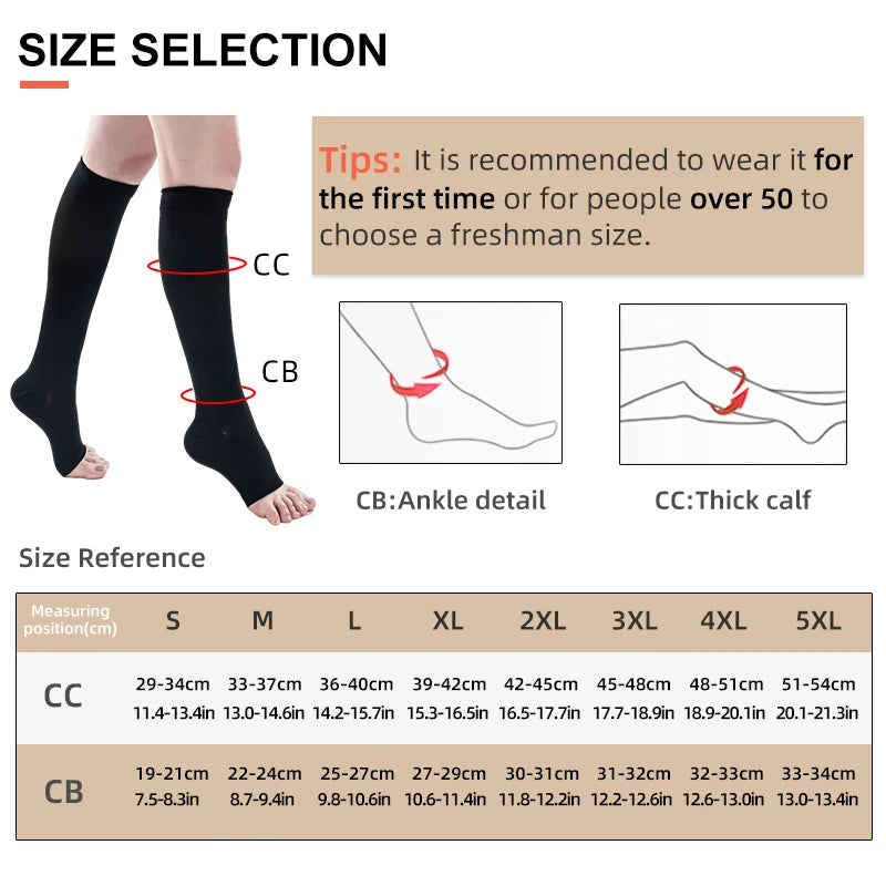 2025 Sports Running Compression Calf Sleeves – 30–40mmHg Open-Toe Medical Support for Varicose Veins - Image 2