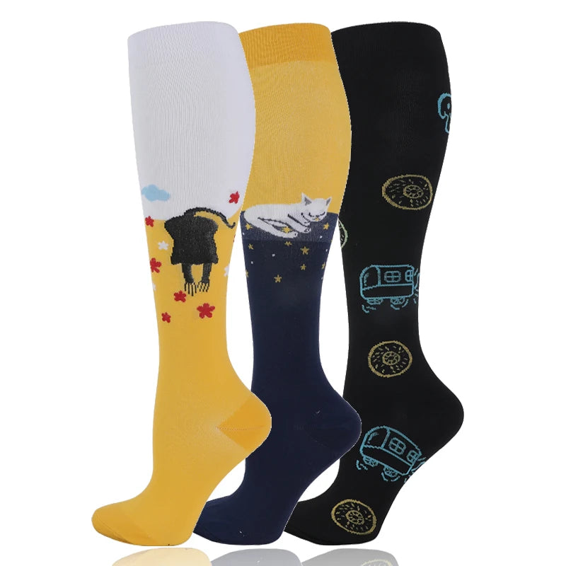 3 Pairs/Pack Compression Socks – 30mmHg Knee-High Support for Men & Women (58 Styles) - Image 59