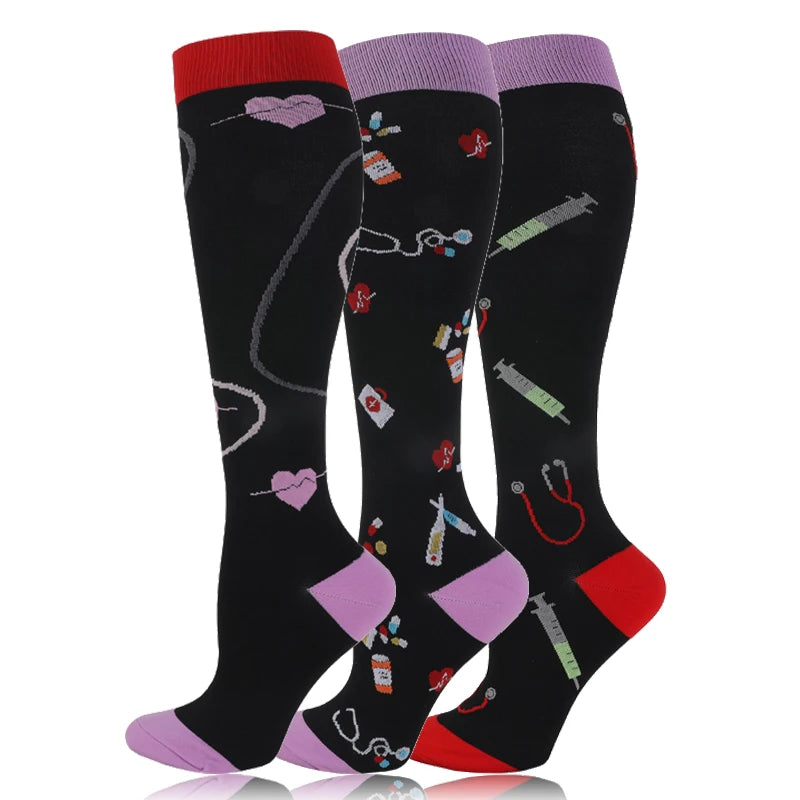 3 Pairs/Pack Compression Socks – 30mmHg Knee-High Support for Men & Women (58 Styles) - Image 24