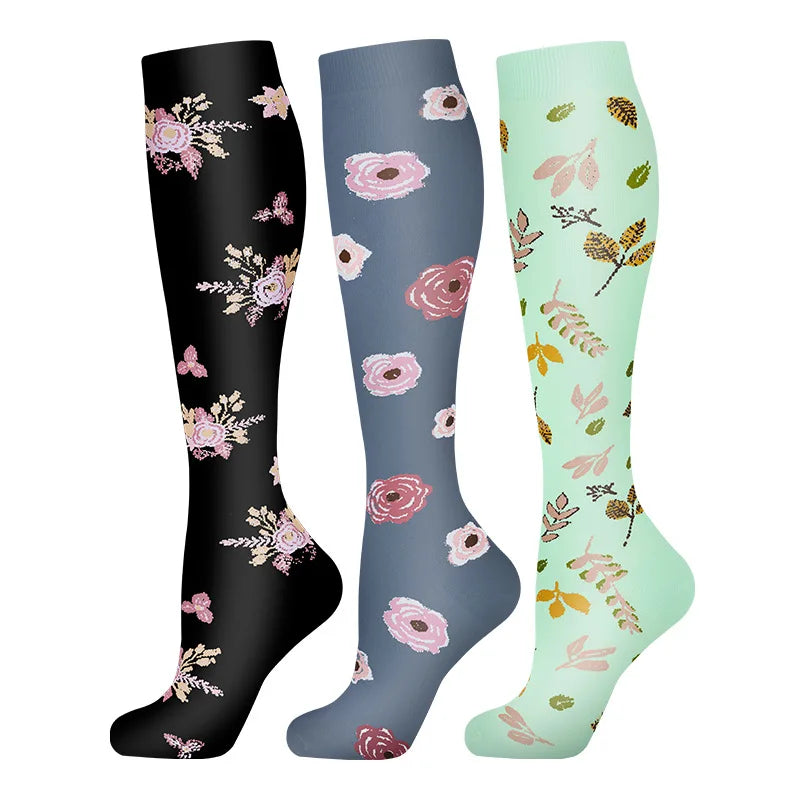 3 Pairs/Pack Compression Socks – 30mmHg Knee-High Support for Men & Women (58 Styles) - Image 63