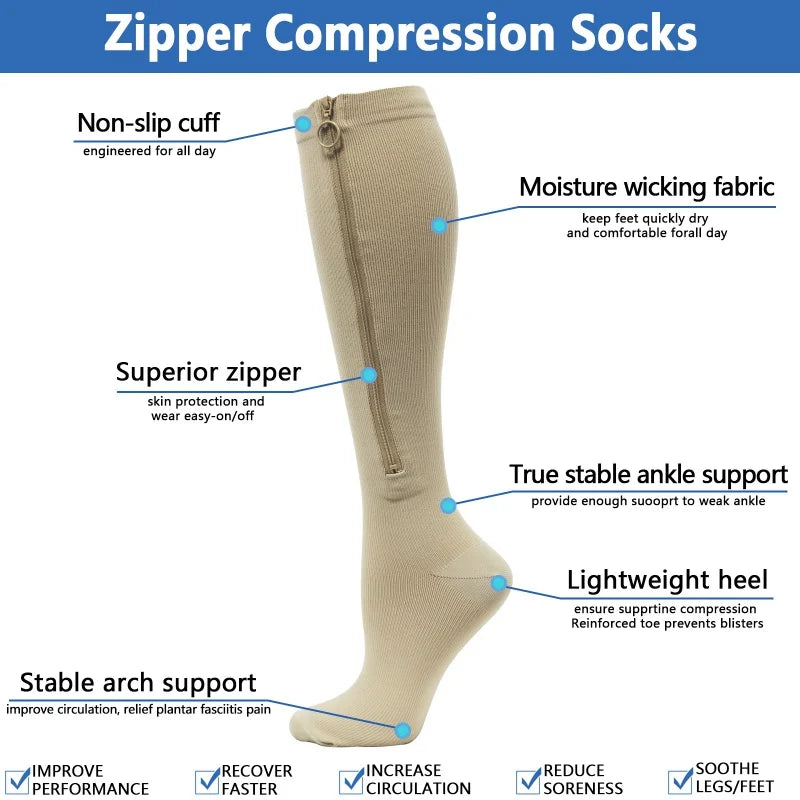 Zippered Compression Stockings – Long Cycling & Sports Leg Support Socks for Women - Image 2