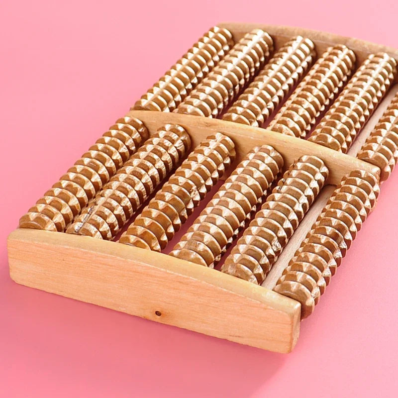 Wooden 6-Row Foot Massager – Shiatsu Roller for Pain & Stress Relief