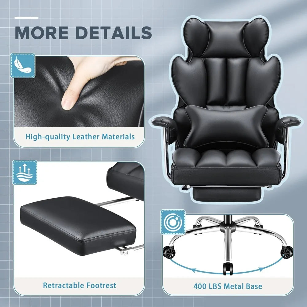 Big & Tall Executive Office Chair – High Back Leather Recliner with Footrest - Image 5