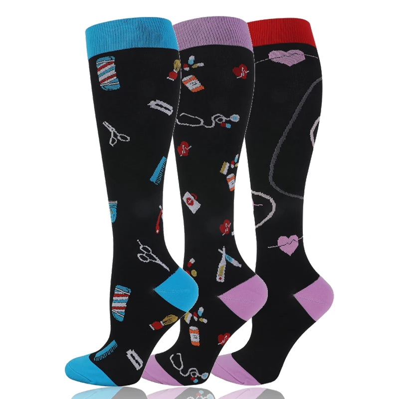 3 Pairs/Pack Compression Socks – 30mmHg Knee-High Support for Men & Women (58 Styles) - Image 15