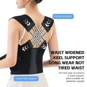 Black Posture Corrector Brace for Women – Adjustable Shoulder & Back Support for Students