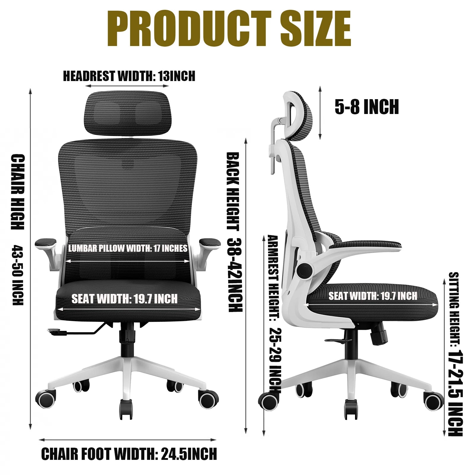 High-Back Mesh Office Chair – Ergonomic Desk Chair with Lumbar Support & Flip-Up Armrests - Image 2