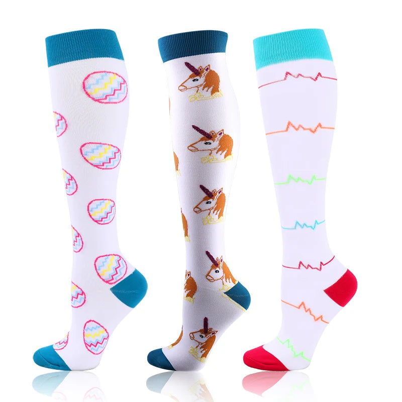 3 Pairs/Pack Compression Socks – 30mmHg Knee-High Support for Men & Women (58 Styles) - Image 32