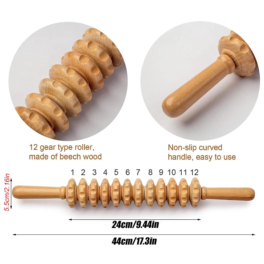 Wood Therapy Roller Massage Tool – 12 Straight-Wheel Lymphatic Drainage & Muscle Massage Stick - Image 2
