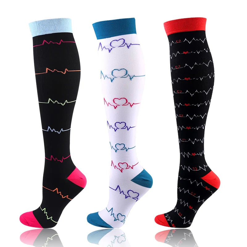 3 Pairs/Pack Compression Socks – 30mmHg Knee-High Support for Men & Women (58 Styles) - Image 28