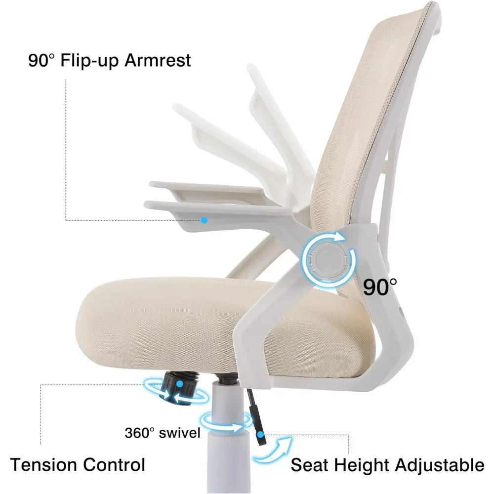 Beige Mid-Back Ergonomic Desk Chair – Swivel Office Chair with Adjustable Arms & Mesh Lumbar Support - Image 4