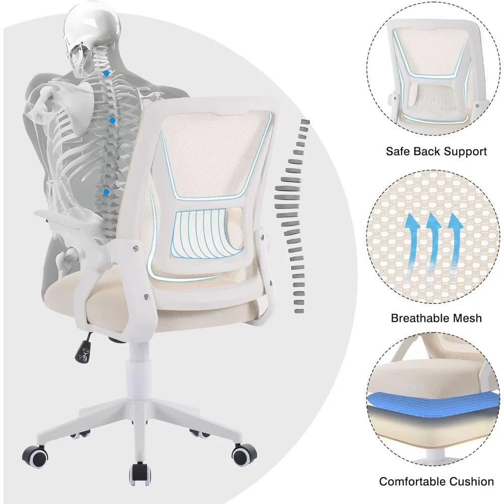 Beige Mid-Back Ergonomic Desk Chair – Swivel Office Chair with Adjustable Arms & Mesh Lumbar Support - Image 2