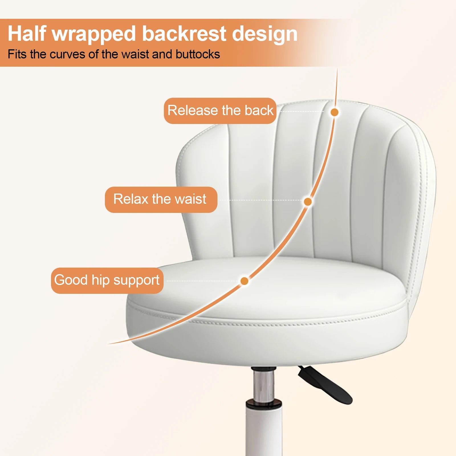 Small Round Rolling Desk Chair – Armless PU Leather Vanity & Spa Stool - Image 2