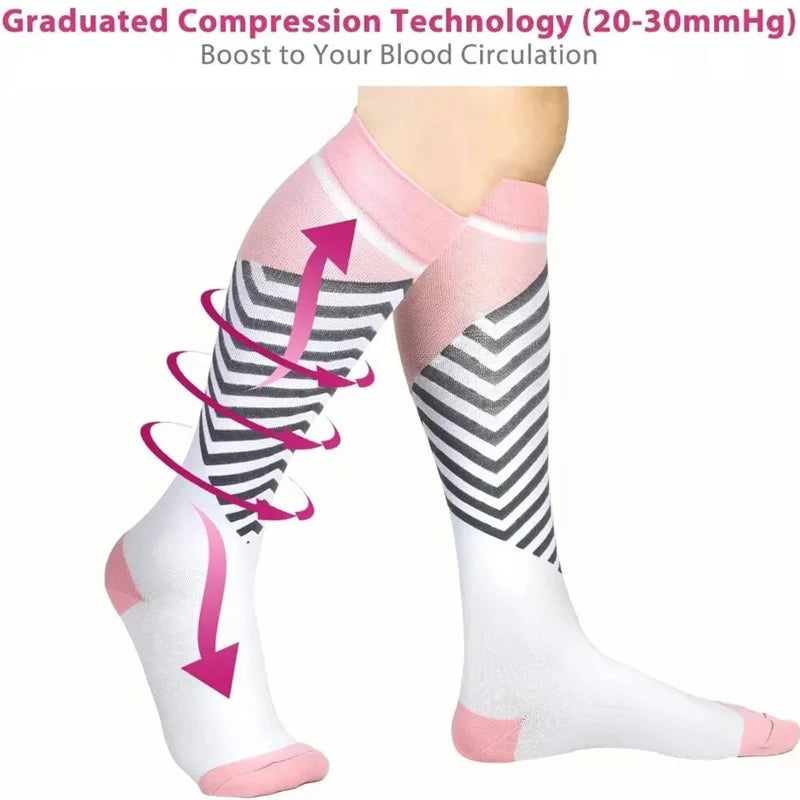 20–30mmHg Compression Socks – Pink Knee-High Stockings for Varicose Veins, Pain Relief & Circulation Support - Image 4