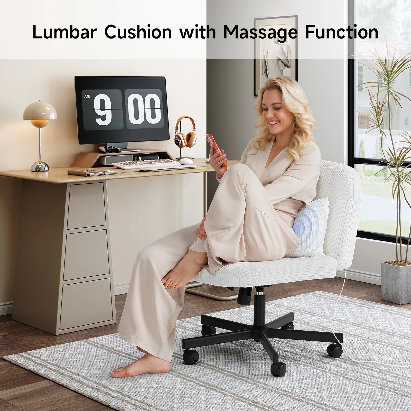 Cross-Leg Massage Office Chair – Mid-Back Adjustable Chair with Double-Layer Cushion - Image 2