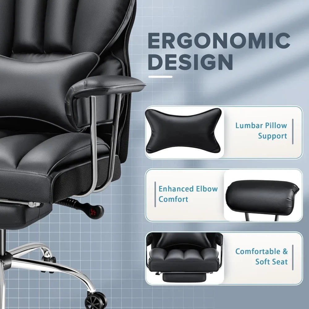 Big & Tall Executive Office Chair – High Back Leather Recliner with Footrest - Image 2