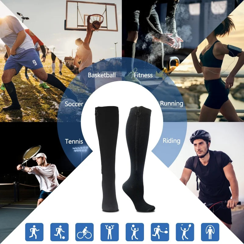 Zippered Compression Stockings – Long Cycling & Sports Leg Support Socks for Women - Image 3