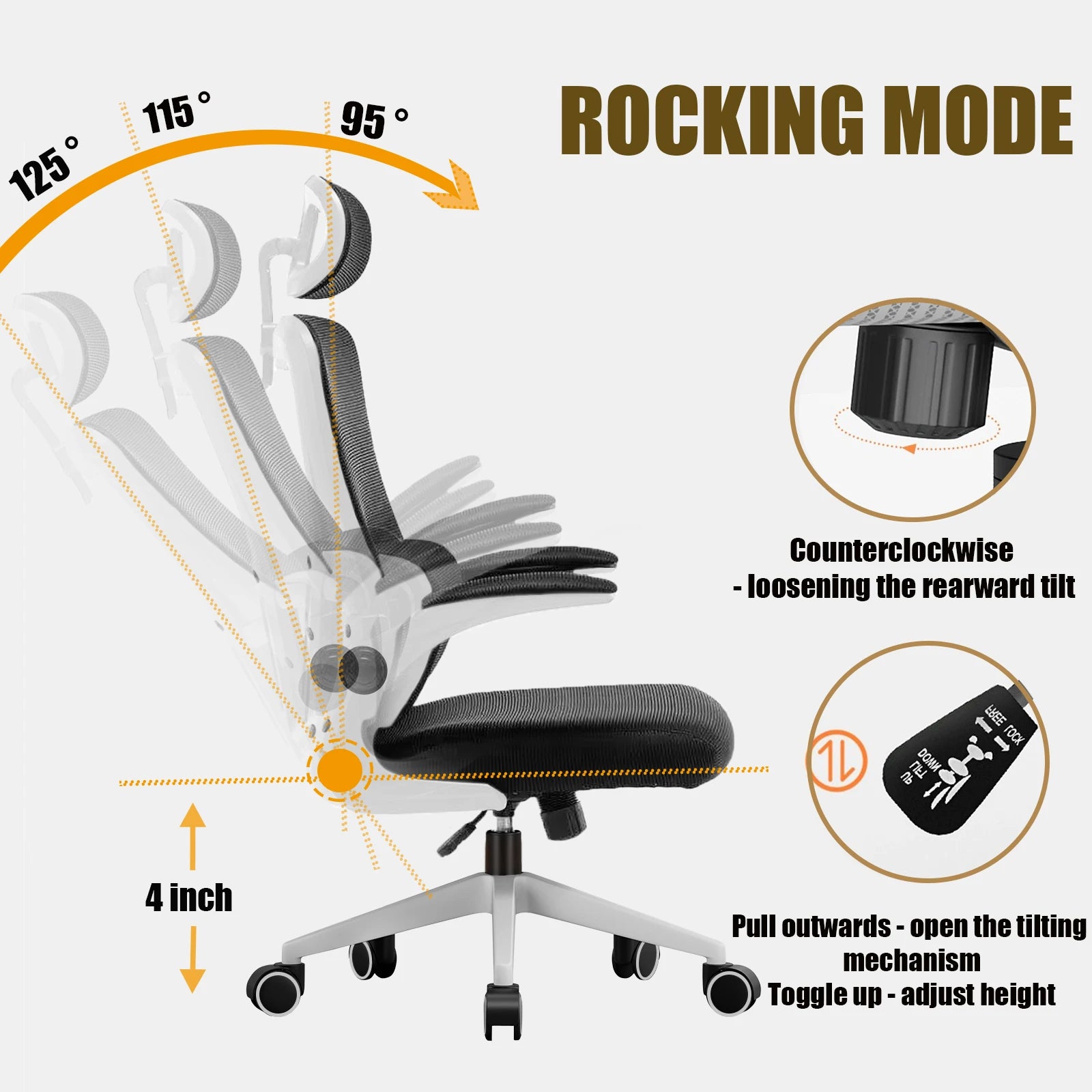 High-Back Mesh Office Chair – Ergonomic Desk Chair with Lumbar Support & Flip-Up Armrests - Image 5